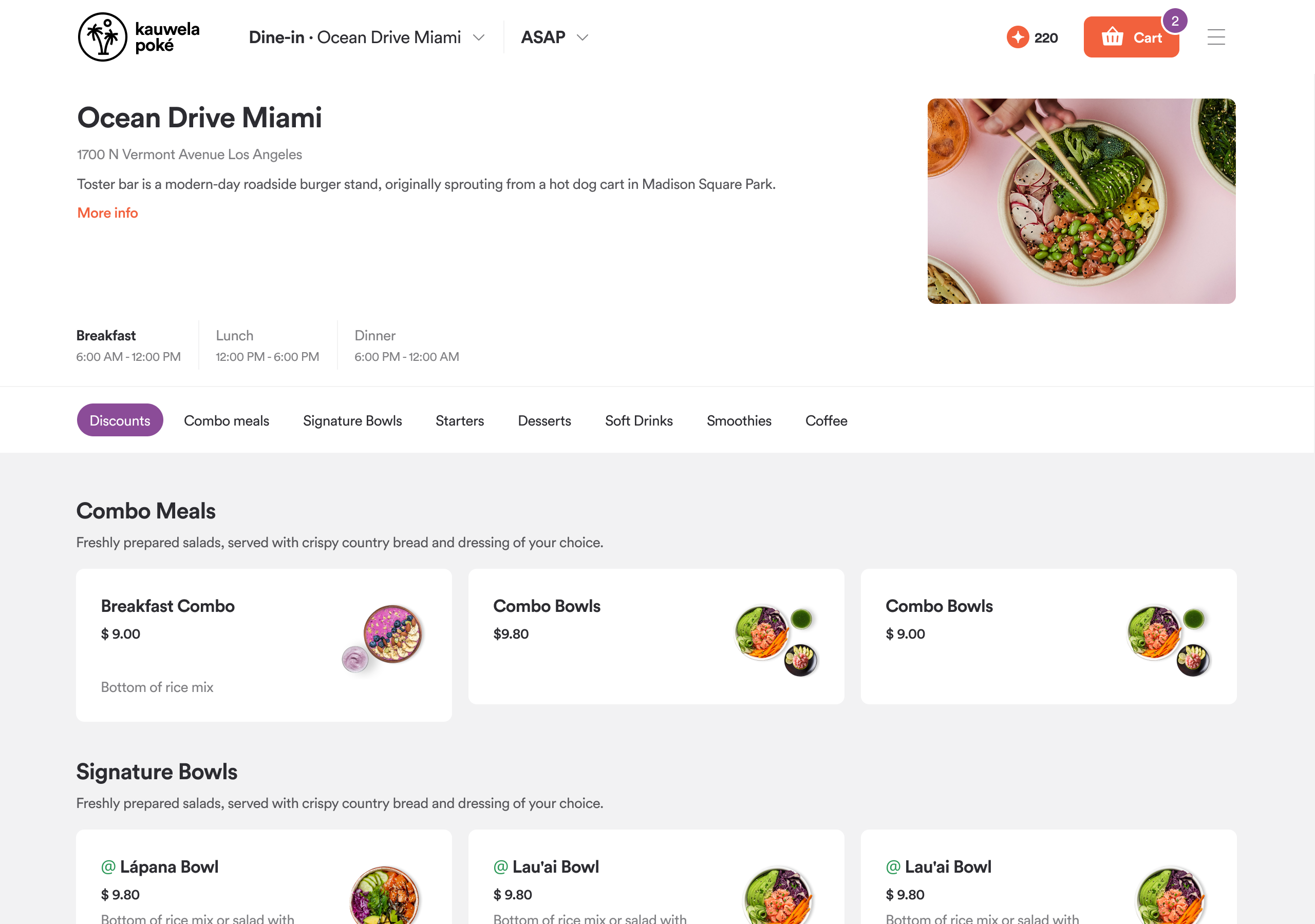 Web App Store & Menu Page