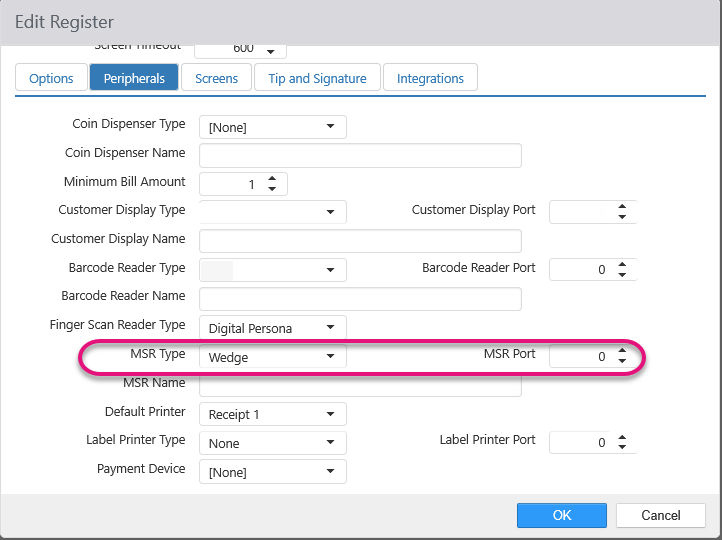 How do I configure the MSR for an ES600 or Helix register?