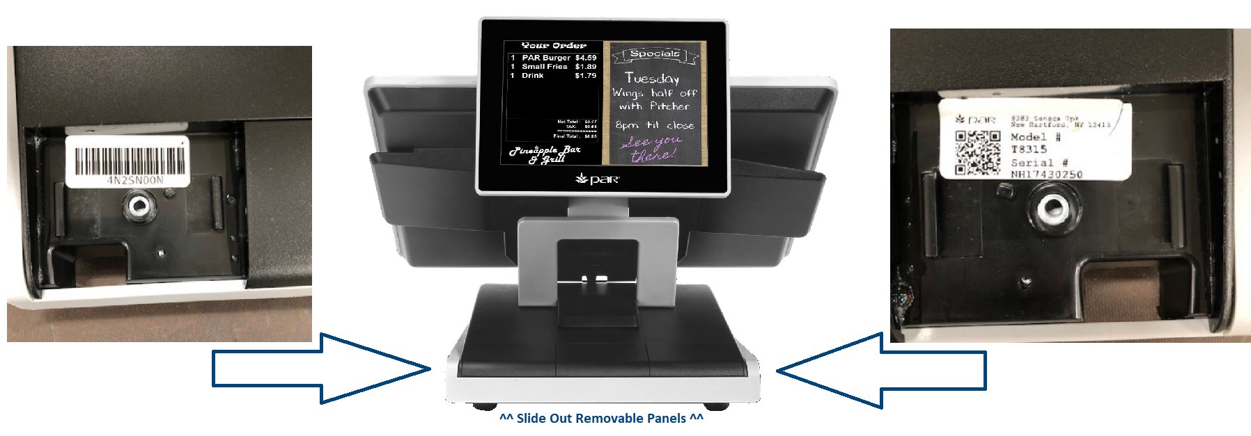 How do I locate the model and serial numbers on PAR EverServ terminals?