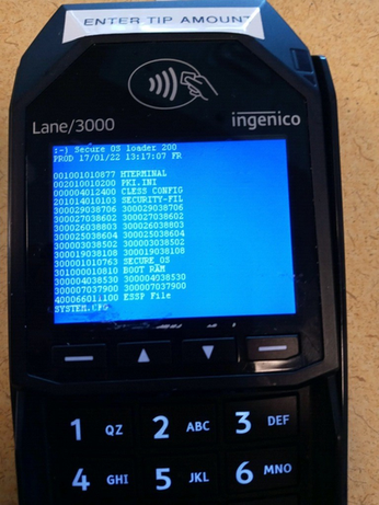 PAR Pay device shows blue :-) screen
